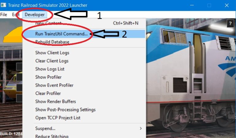 Image showing the steps required to access the TrainzUtil commandline